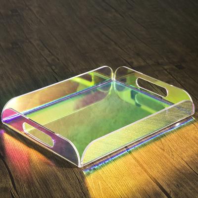 China Restaurant/Hotel/Home Iridescent Acrylic Tray Restaurant Tray With Handles Serving Storage for sale