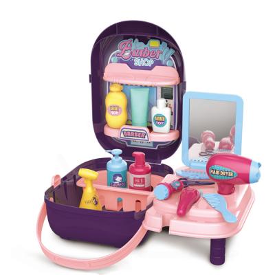 China Girl Plastic Play Set 25 Accessories Beauty Dressing Table Plastic Pretend Play Hair Salon Toys Kids Play Set For Girls for sale