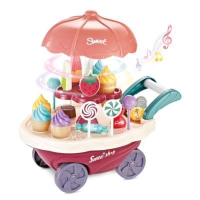 China Carryover Toys Electric Plastic Candy Cart Pretend Play Toys For Children Rotating Light Music Shop Soft Ice Cream Cart Toys for sale