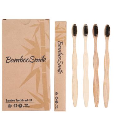 China 4 Pack Customized Bamboo Toothbrush Eco-Friendly Toothbrush Set Set 100% Organic Bamboo Toothbrush for sale