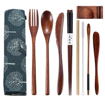 China Hot Sale High Quality Disposable Bamboo Cutlery Set 9pcs Wholesale Bamboo Cutlery Cutlery Set for sale