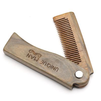 China Comfortable Private Label Amazon Green Sandalwood Foldable Beard Comb for sale