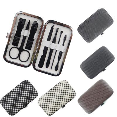 China Black Finger Nail+foot 7Pcs Stainless Steel Nail Clipper Cutter Trimmer Ear Pick Grooming Tool Kit Kits OEM LOGO Kit Manicure Set Pedicure Nail for sale