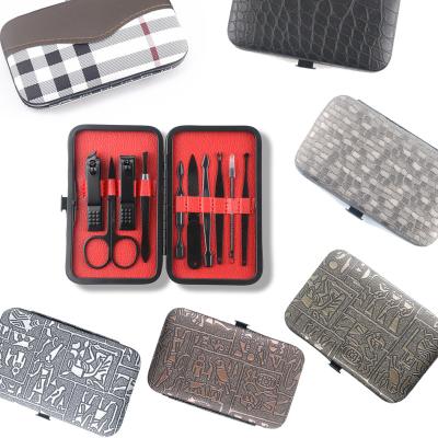 China Pedicure Care Nail Clippers Set PU Case 10pcs Red Leather Black Manicure Set For Pedicure Toe Cutter Trimmer Ear Pick Grooming Nail Clippers Kit OEM for sale