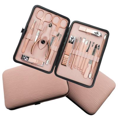 China Hot Professional Mini Finger Nail 18in1 Factory Sale Manicure Set Stainless Steel Nail Tool Kit PU Leather Case for sale