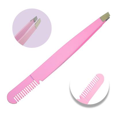 China Hot Makeup Tools 2021 New Colors Eyelash Extension Applicator Tweezers Custom Black Rose Gold Pink Eyebrow Tweezers 430 Stainless Steel for sale