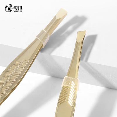 China Professional Stainless Steel Classic Tweeezers Half Tweeezers Gold Pointed Precision Tip Tweezers Oblique Eyebrow Tweezers And Hair Plucker for sale