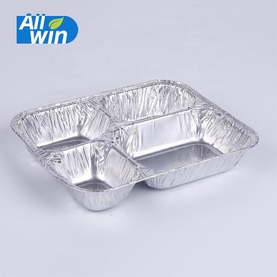 China Food Grade Aluminum Foil Food Container 800ml 4 Compartment Aluminum Tray Aluminum Foil Pan With Cover for sale