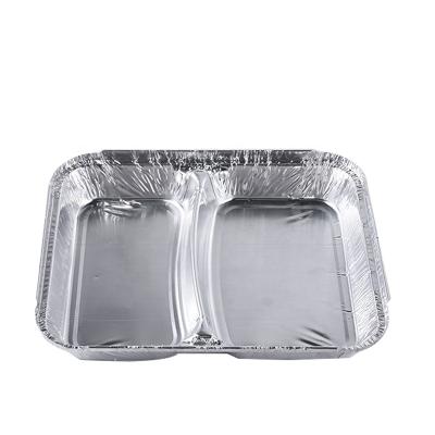 China 810ml Food Grade Aluminum Foil Container Aluminum Foil Tray 2 Compartment Aluminum Casserole for sale