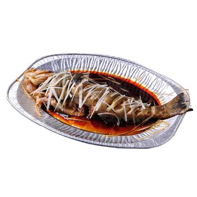 China Food Wholesale Disposable Aluminum Foil Grill Tray Moistureproof Aluminum Foil Fish Oval Pan for sale