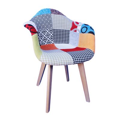 China Patchwork Design Manufacturer Sells 2022 Modern Nordic Kitchen Chair Design Patchwork Fabric Dining Chair With Wooden Leg for sale