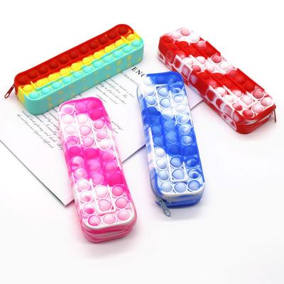 China New Design Fashion Silicone Pencil Case Bag Stationery Bubble Pop Box Decompression Stationery Educational Toys for sale