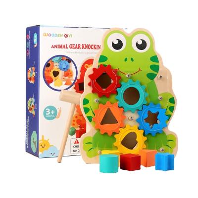 China Educational Wooden Gear Playing Early Educational Hand-Eye Coordination Toys Percussion Table Children Education Montessori Teaching Aids for sale