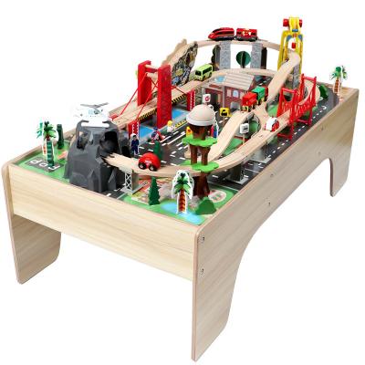 China Large Track Toy 100pcs Slot Small Electric Activity Train Building Block Toy Indoor Table Children's Educational Toys. for sale