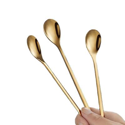 China Durable 304 2021 And High Quality 304 Long Handle Metal Small Mixing Spoons for sale