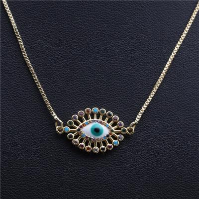 China Environmental Friendly Gold Plated Sterling Silver Stabilized Turquoise with Created Blue and White Sapphire Evil Eye Necklace for sale