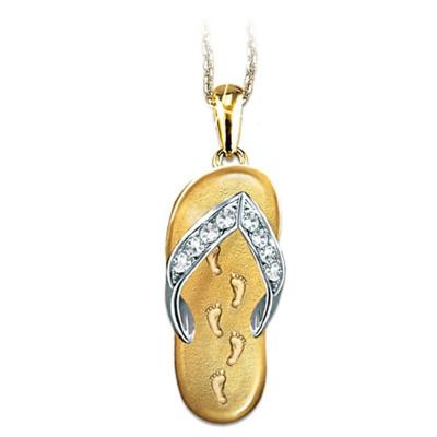 China Environmentally Friendly Engraved Gold Necklaces Diamond Pendant Rainbow Slippers Footprint Slipper Necklace for sale