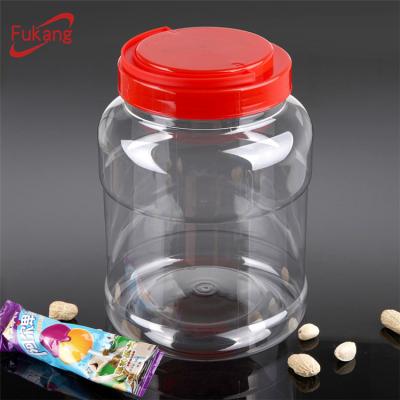 China 3500ml Large Clear Plastic Food Candy Jar With Handle Lid For Kids Toys Plastic Package for sale