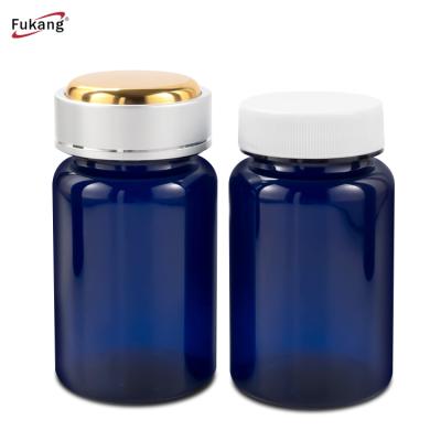 China 100ml Blue Medicine PET Capsules Plastic Pill Bottle, Plastic PET Prescription Tablet Bottle With PS Screw Cap for sale