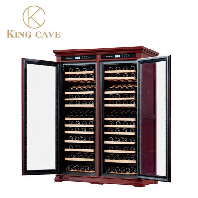 China Panel de control digital de doble zona refrigerador de vino de madera para hoteles de villas en venta