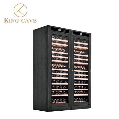 China Custom Modern Black Wood Wine Refrigerator Cabinet With LED Lights Safe Protection Lock for sale