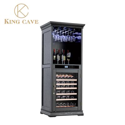 China Glass Wine Cellar Refrigerator Electric Wine Cooler Black Wooden Shelves Kitchen Wine Cooler 240V for sale