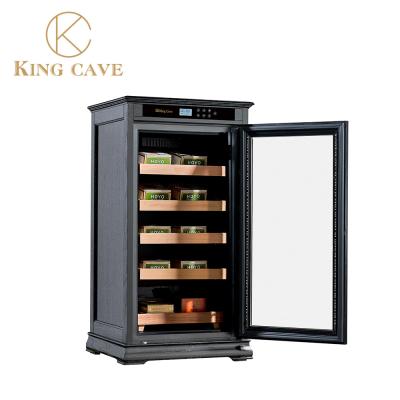 China Wood Frame LED Light Single Glass Door Electric Cigar Humidor Cabinet Cooler for sale