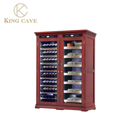 China Multi Function Cigar Cooler Humidor Double Glass Door Wooden Whisky And Cigar Cabinet for sale