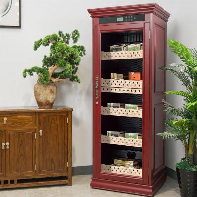 China Vergrendelbare glazen deur aanraakbediening Rood Solid Wood Cigar Cooler Humidor Te koop