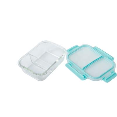 China Freshness Preservation Rectangular Glass Food Container With Compartment Safe Microwave Heated Glass Box for sale