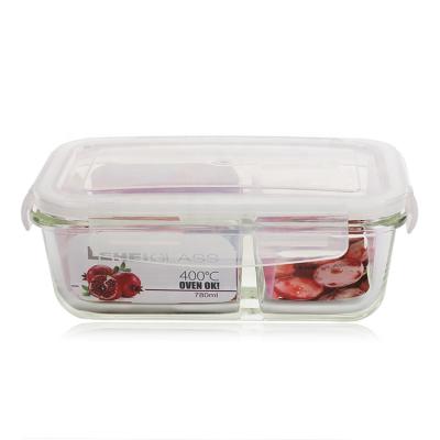 China Borosilicate Glass Separated Type Compartment Lunch Freshness Preservation Container H Storage Box for sale