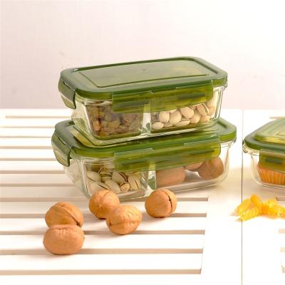 China Freshness Preservation Microwave Safe Round And Square Glass Food Container With Compartment And Lid for sale