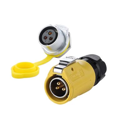 China IP67 3 Pin LP20 M20 Male Female Terminal Socket Waterproof Power 20A Panel Power Connector for sale