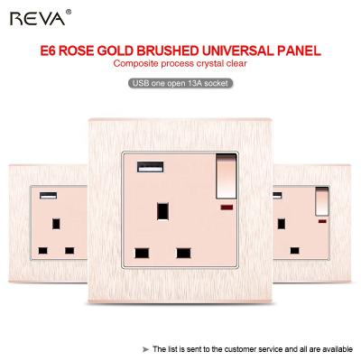 China Residential/Multi-Purpose EU Three Inch Two Hole Gold Reva Hong Kong Power Socket 13a USB Socket Switch Panel British Charging Black Socket for sale