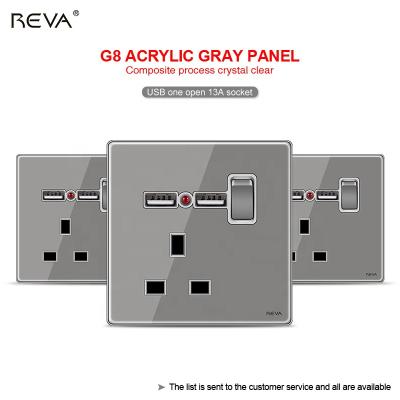 China Hong Kong Macau 13A USB three-hole socket EU reva switch residential/general-purpose British charging crystal universal gray plug for sale