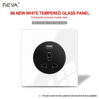 China REVA British Universal Panel 13a Switch Socket Taiwan Three-hole Standard Residential/Multi-Purpose Glass Universal USB USB Socket for sale