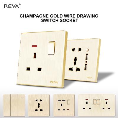 China Hong Kong 13a Usb Socket Panel 20A British Curved Frame European Union France 15a Plate Big Gold Universal Switch 001 for sale