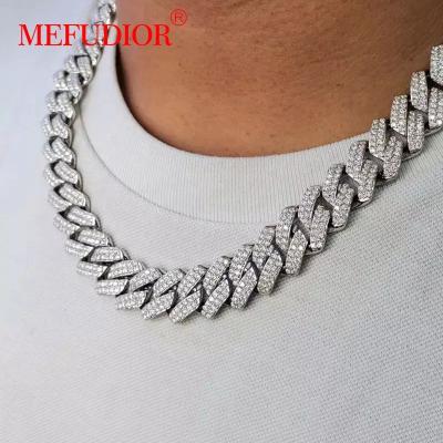 China Hiphop 12mm Moissanite Monaco Cuban Link Chain Necklace in 925 Sterling Silver for Men for sale