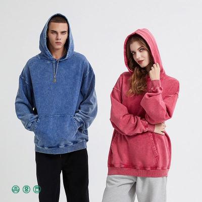 China 100% custom winter vintage hoodies Anti-wrinkle old wash hoodie batik acid heavy loose 420g cotton hoodie with custom label for sale