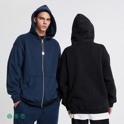 China Custom Embroidered Heavyweight Zipper Design 360gsm Zipper Hoodies Anti-Wrinkle Full Cotton Fleece Hoodie for sale