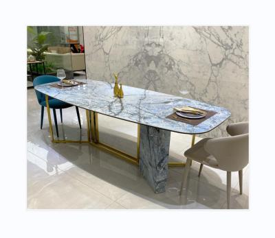 China New Design Large Size Retangular Porcelain Slab Custom Blue Vein Vitrified Dining Table Tops for sale