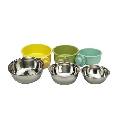 China Sustainable Stainless Steel Cage Hanging Bowl Flexible Drinking Food Dispenser Container for Puppy Cats Rabbit Pet Bowls & Feeders for sale