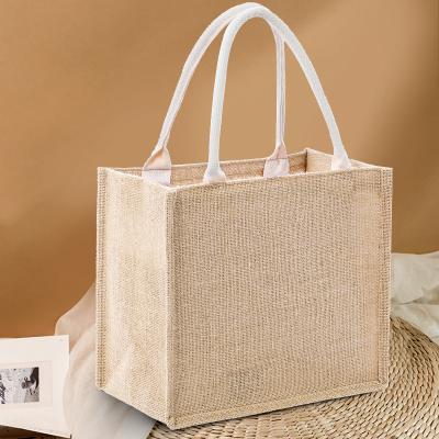 China Wholesale Cheap Reusable Jute Custom Logo Printed Grocery Shopping Tote Bag With Handle for sale