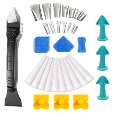 China 34PCS Caulking Finisher Tool Reusable Stainless Steel and Silicone Sealant Nozzle Applicator Caulk Scraper for sale