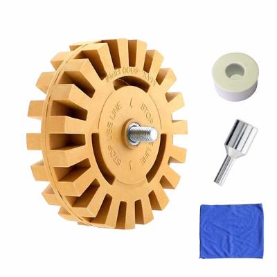 China 4 Inch Double Sided Adhesive Graphics Removal Tool Rubber Eraser Wheel for Drill for sale