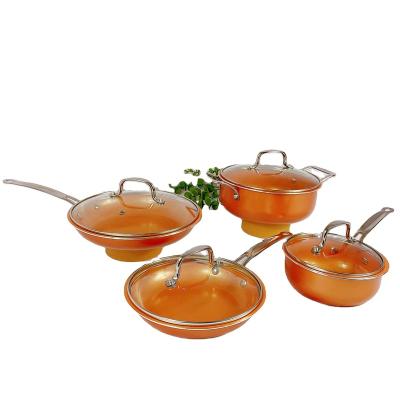 China Available viable sale gift packing 8 piece cookware set copper non stick aluminum ceramic coating in factory price for sale