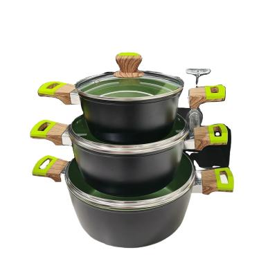 China Factory Supply Fashion Green 28cm Stocked Aluminum Nonstick Round Casserole Soup Pot for sale