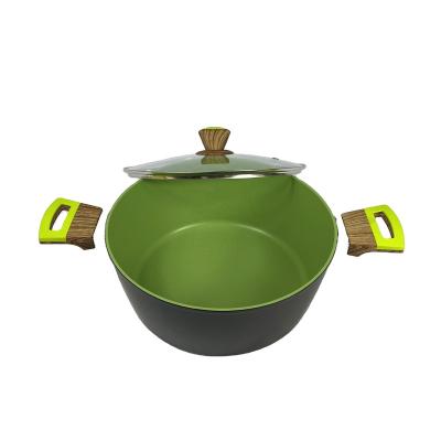 China Hot Selling Green Round Stock Pot Stocked 24cm Aluminum Nonstick Avocado Casserole Set for sale