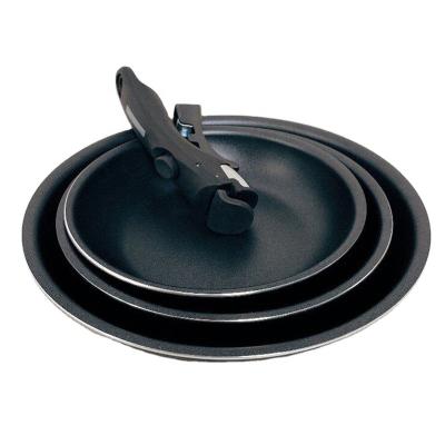 China Viable New Style Pan Set, 3-Piece Non-Stick Frying Pan, Handle Induction, Detachable Black, with Red or Black Knob for sale