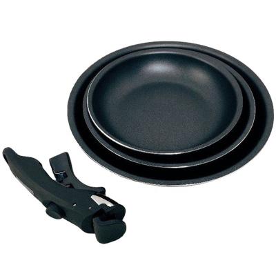 China Viable Non-Stick Set of Pans, 3-Piece, Detachable Handle, Compatible with All Hobs Excluding Induction, Black, with Red or Black Knob for sale